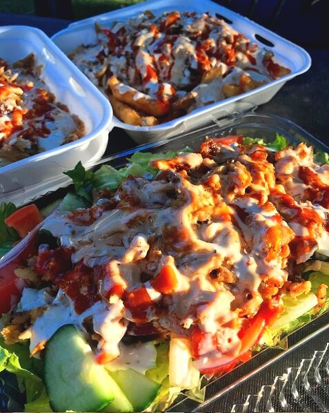 Garden salad on a plate with shawarma